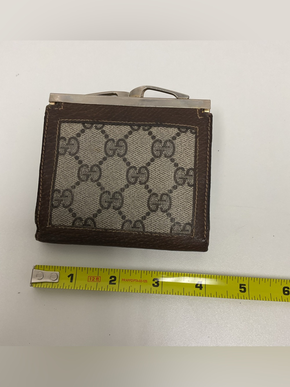 Gucci Vintage GG Supreme Wallet Brown Leather Trim Bifold Snap Coin Purse Italy - Picture 10 of 16